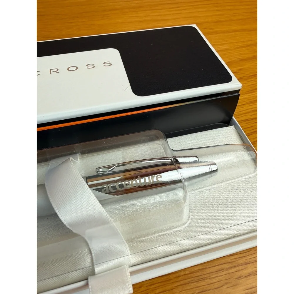 CROSS Ballpoint Pen Unisex Silver Satin Chrome Accenture Logo OS
